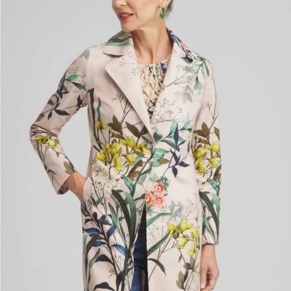 NWT Chico’s Floral Cotton Trench Coat